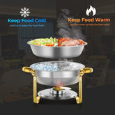 Chafing Dishes for Buffet 4 Pack, 6QT Round Stainless Steel Elegant Gold Stand, 4 Food Pan/Lid, Chafing Dish Buffet Set,  Food Warmers for Parties, Events, Wedding, Camping, Dinner