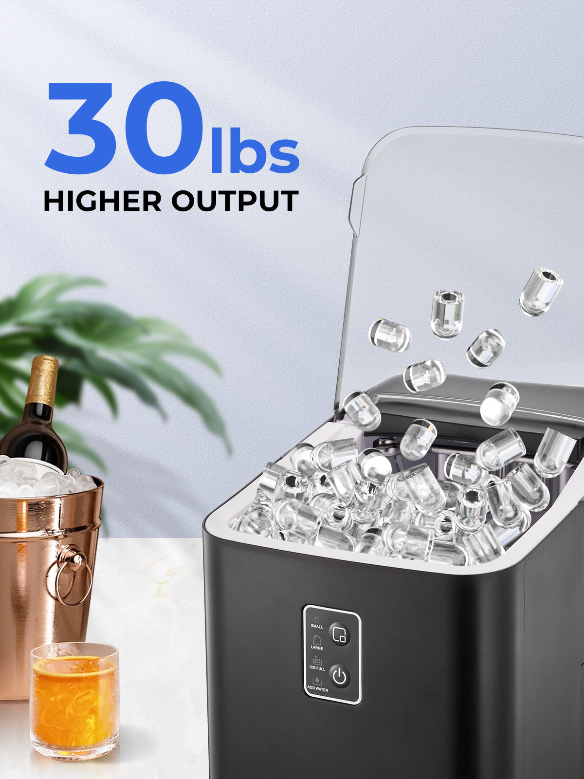 Ice Maker Machine Countertop 30lbs in 24H, 2 Sizes, Comfort Handle, Seflclean, Bullet Shaped Ice for Home Kitchen Office Bar, FOHERE