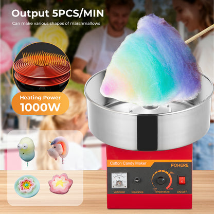 1000W Zuckerwattemaschine Kommerziell, Zuckerwattengerät, Einfache Bedienung mit 15 Zoll Edelstahlschüssel und Zuckerschaufel, Perfekt für Zuhause, Karneval, Kindergeburtstag, Familienfeier, Rot