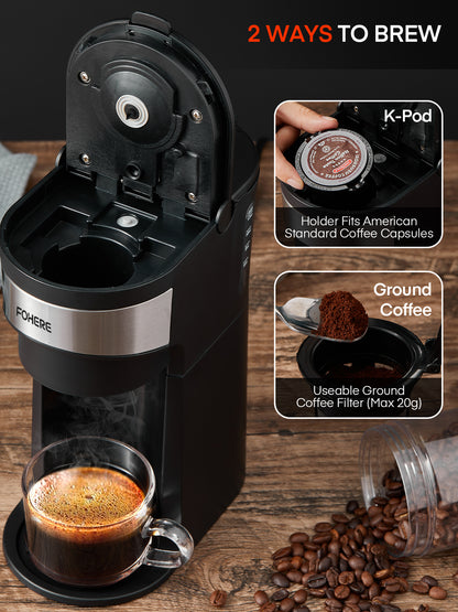 FOHERE Kaffeemaschine, Einzelportion, Eiskaffee und heißer Kaffeezubereiter für K-Pods & gemahlenen Kaffee