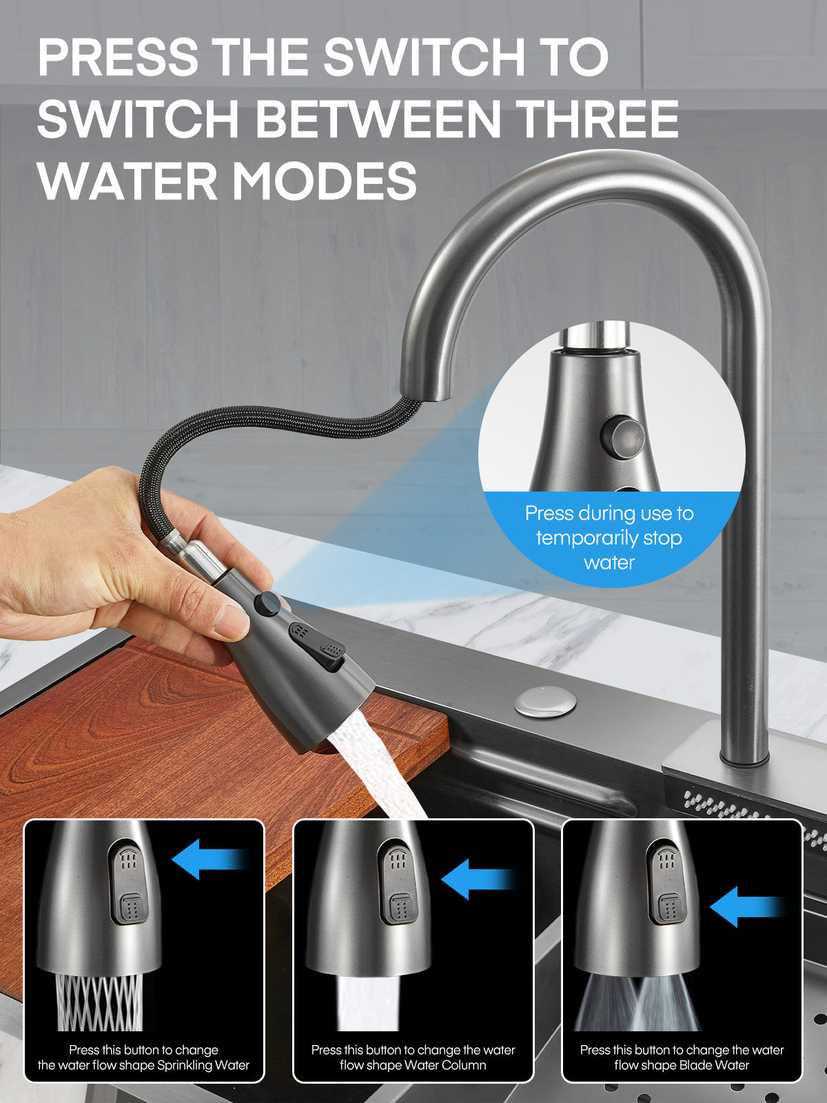 31,5-Zoll-Wasserfall-Küchenspüle in Arbeitsplatte Fohere 31,5 x 18,1 Zoll Einbau-Wasserfall-Edelstahl-Einzelspülbecken