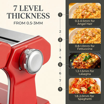 FOHERE Pasta Maker with 7 Adjustable Thickness Settings - 3 in 1 Noodle Maker with Rollers & 2 Width Cutters for Fresh Spaghetti, Fettuccini, Lasagna, Dumplings & More
