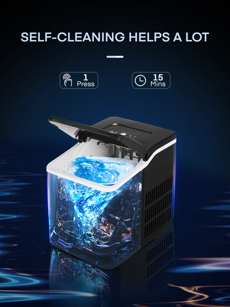 Ice Makers Machine Countertop, 9 Cubes Ready in 6 Mins, 28lbs in 24Hrs, LED Display with Ice Scoop and Basket, Portable Ice Cube Maker for Party, Office, Bar, RV, FOHERE (11.41 X 8.66X 11.81,）