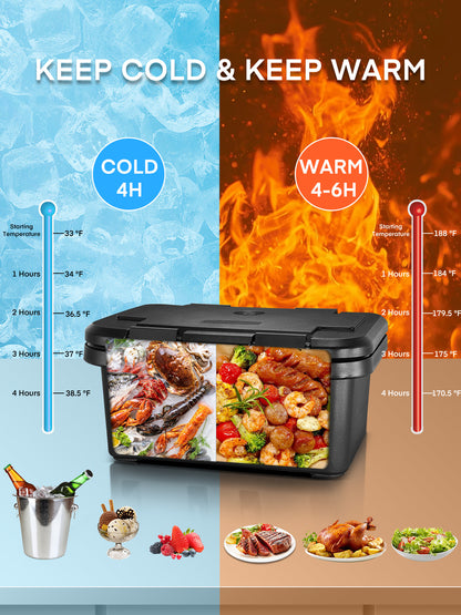 Gastronomie-Speisewärmer, 34 Liter Toplader mit 3 lebensmittelechten Behältern, Verschlussklammern, stapelbares Design, tragbarer Speisewärmer für Party, Buffet, Restaurant