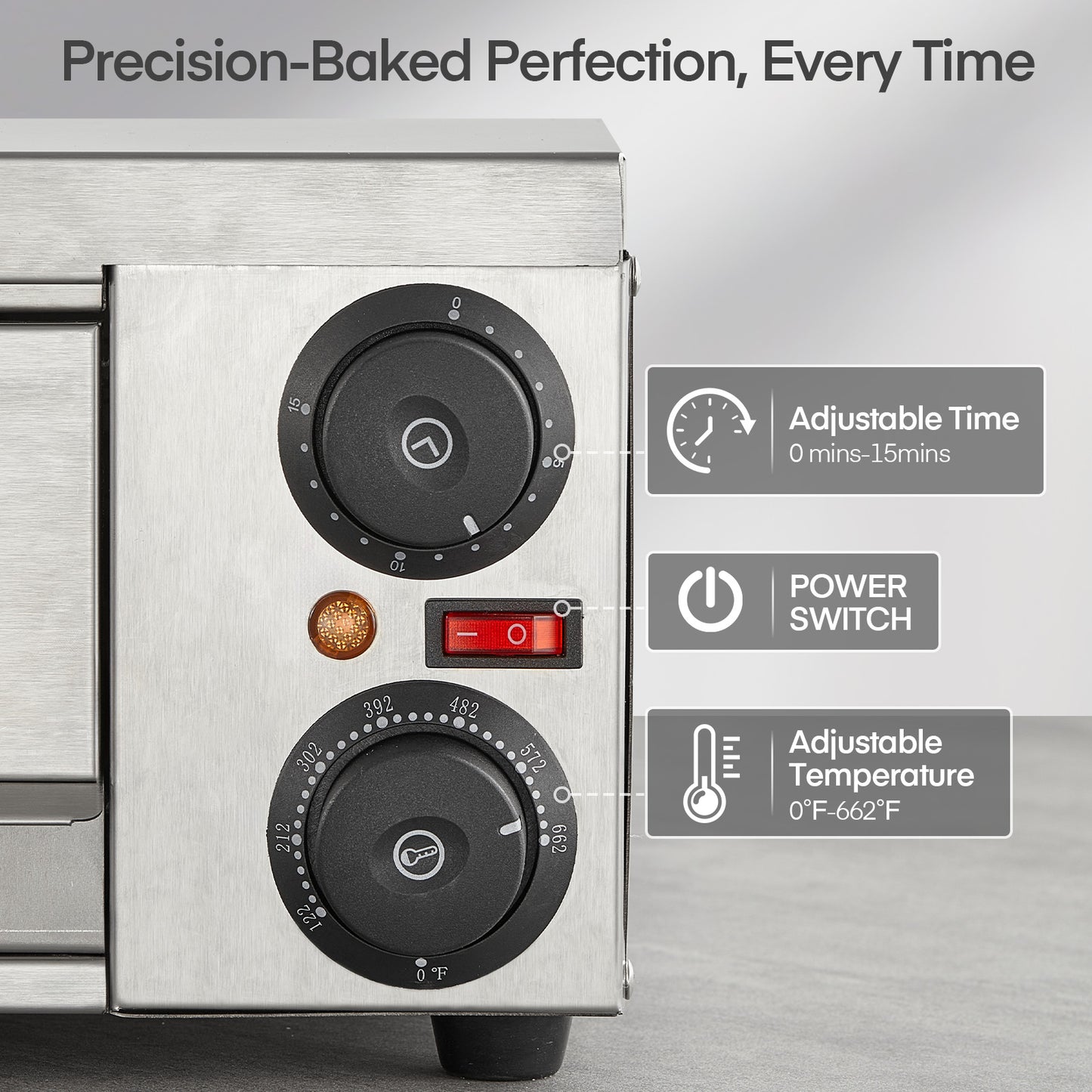 Pizzadofen für die Arbeitsplatte, 1500W, 350°C max. Temperatur mit Alarm-Timer, 30 cm Mehrzweck-Pizzamaker für Restaurant, Zuhause, Party