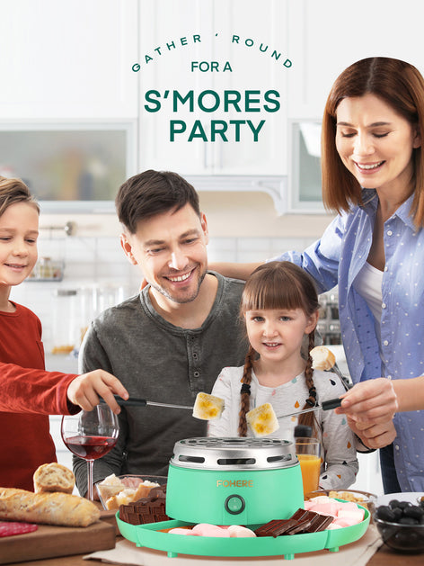 FOHERE Smores Maker Tabletop Indoor, Flameless Electric Marshmallow Roaster with 4 Detachable Trays & 4 Roasting Forks, Movie Night Supplies & Housewarming Gift, Green