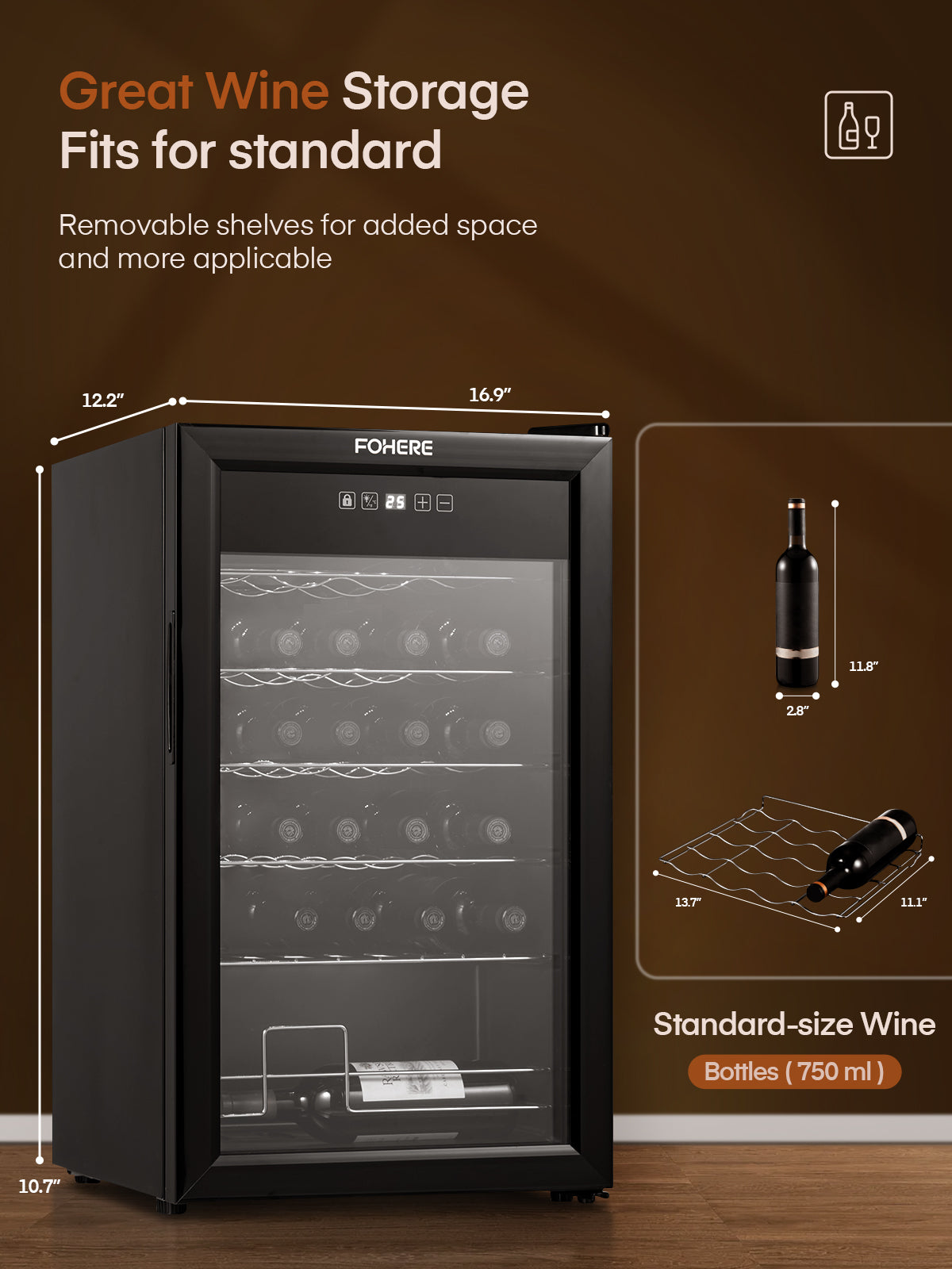 28 Flaschen Weinkühlschrank, 68 Liter Weinkühler-Kühlschrank mit digitaler Temperaturregelung von 5–18 °C, Schwarz