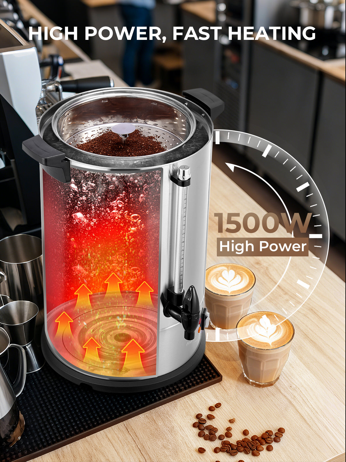 Kaffeemaschine 150 Tassen gewerblich, Kaffee-Urne 15 L/3,96 Gal elektrischer Heißgetränkespender mit tropffreiem Zapfhahn, 1500W Leistung schnelles Brühen, hält Kaffee und Getränke warm, Catering, Party