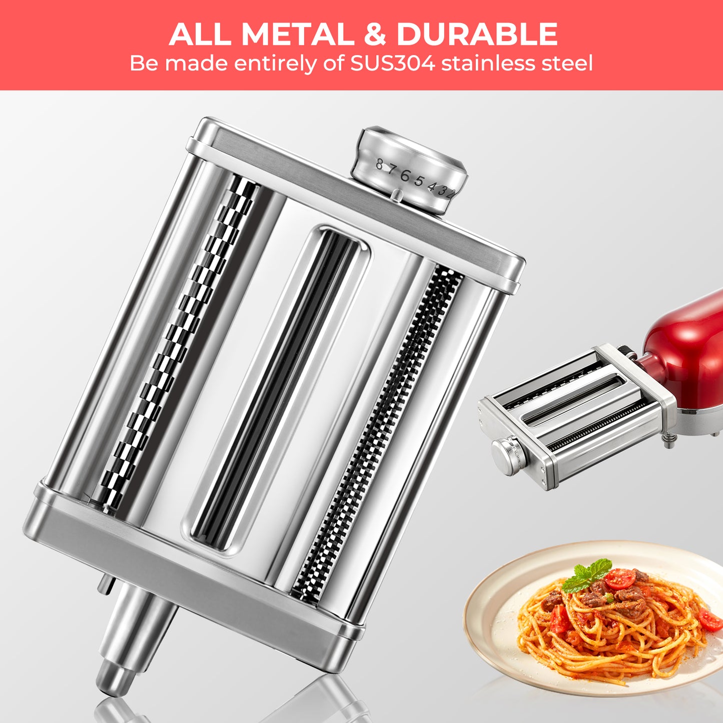 FOHERE 3 In 1 Pasta Maker Attachment for Kitchen Aid Stand Mixer, 7-Level Thickness Adjustable Pasta Roller Attachment for Fettuccine and Linguine