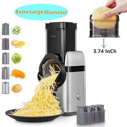 Electric Cheese Grater, 5 in 1 Electric Vegetable Slicer, 5 Free Different Blades with Storage Box for Cheese, Fruits, Vegetables