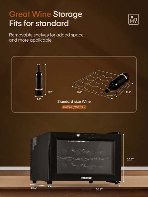 8 Bottles Wine Fridge, Mini Wine Cooler Refrigerator with 61-90℉ Digital Temper Control, Black
