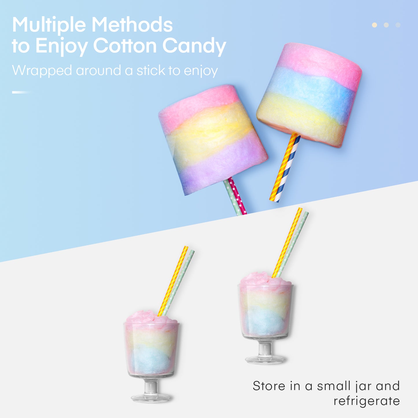 Zuckerwattemaschine, Zuckerwattenbereiter für Kinder mit Zuckerlöffel und 10 Zuckerwattestäbchen, Weihnachtsblau, FOHERE