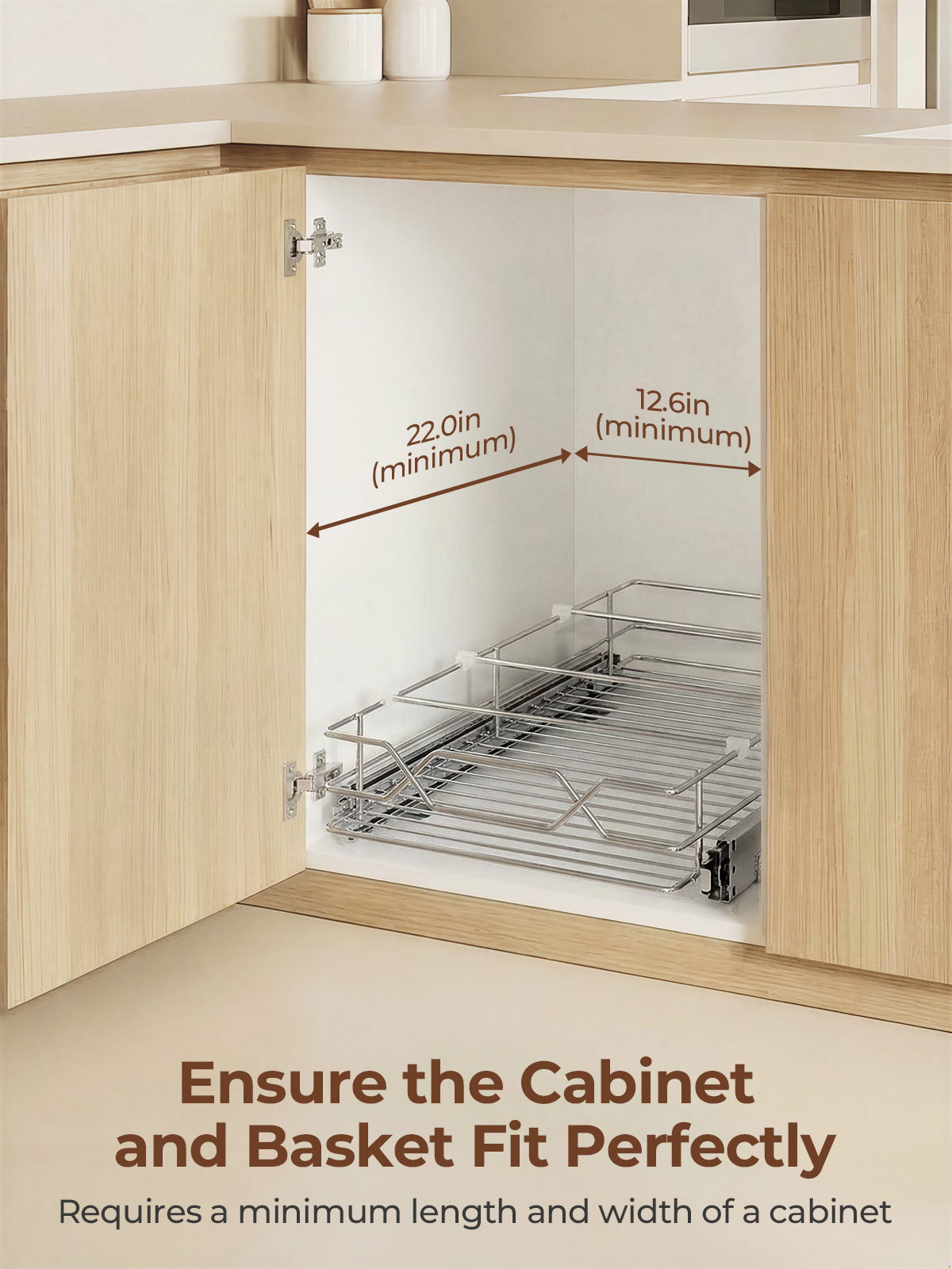 FOHERE Pull Out Cabinet Organizer 11.6" x 21", Slide Out Cabinet Organizer for Kitchen Organizers and Storage, Slide Out Drawers for Kitchen Cabinets