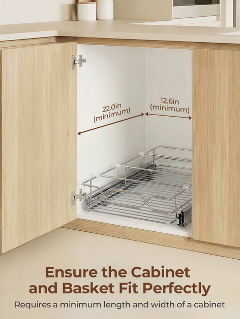 FOHERE Pull Out Cabinet Organizer 11.6" x 21", Slide Out Cabinet Organizer for Kitchen Organizers and Storage, Slide Out Drawers for Kitchen Cabinets