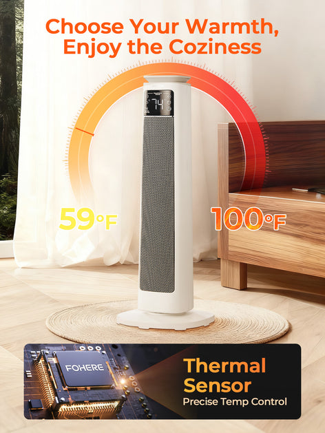 Space Heater for Large Room, FOHERE 24" Electric Heaters for Indoor Use with Thermostat and Remote, 70° Oscillation, 12H Timer, Overheat and Tip-Over Protection, Fan Mode for Home Bedroom Office