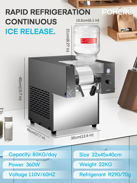 Snowflake Ice Machine, 176 LBS/24H Electric Snow Cone Maker, Food-Grade Stainless Steel