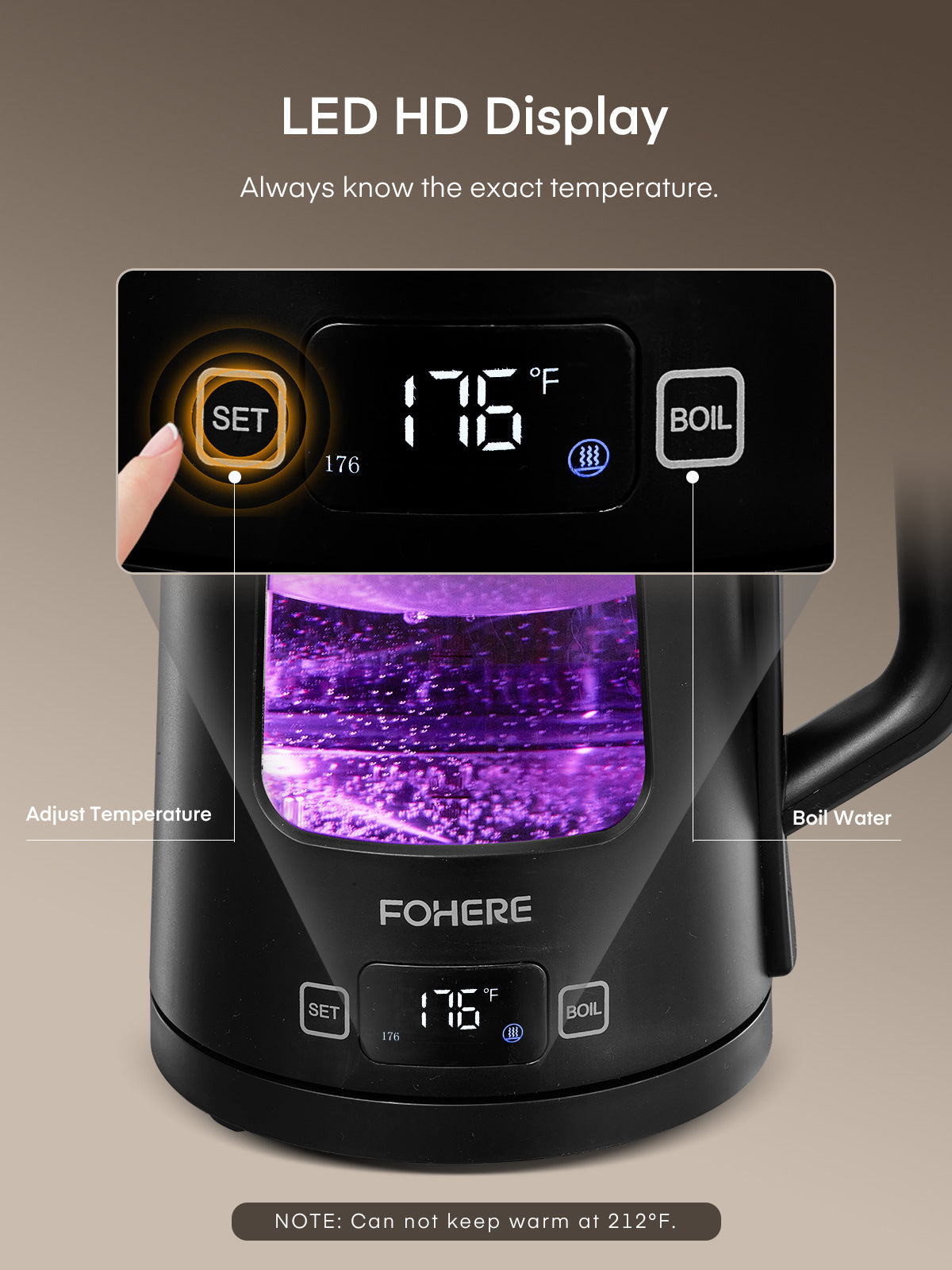 Wasserkocher mit Temperaturregelung, 5 voreingestellten LED-Farben, 1500W Schnellkochfunktion, 1.7L Glasteekessel & Heißwasserspender, Warmhaltefunktion, 100% BPA-frei, Edelstahlboden, Schwarz
