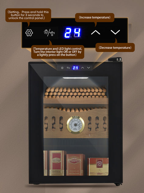 Electric Cigar Humidor for 140 Cigars, 17L Cigar Cabinet with Temperature Control, Spanish Cedar Wood Shelves, Digital Hygrometer, Gift for Men