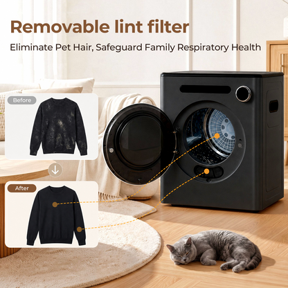 FOHERE 1.6 cu.ft Portable Clothes Dryer, 1200W Compact Electric Dryer with Stainless Steel Tub, Electric Laundry Dryer for Apartment Dorm RV, Black