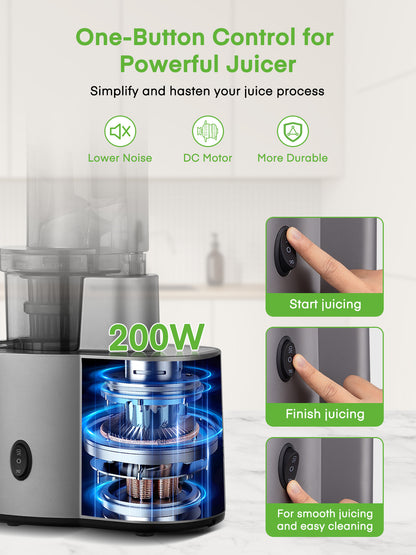 Entsafter Gemuese und Obst, Fohere Slow Juicer mit 4,72 Zoll/12cm breitem Einfüllschacht, leicht zu reinigen, für ganze Früchte & Gemüse, Kaltentsafter mit leisem Motor, Rücklauffunktion