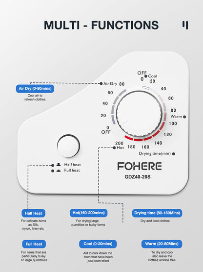 2.9 cu.ft FOHERE Tragbarer Wäschetrockner, Kompakter Trockner, 1400W Ablufttrockner mit Sensor, 5 Auto-Trockenmodi, mit Abluftschlauch & Edelstahlbehälter, für Wohnung, Zuhause, Schlafsaal-110V, Weiß