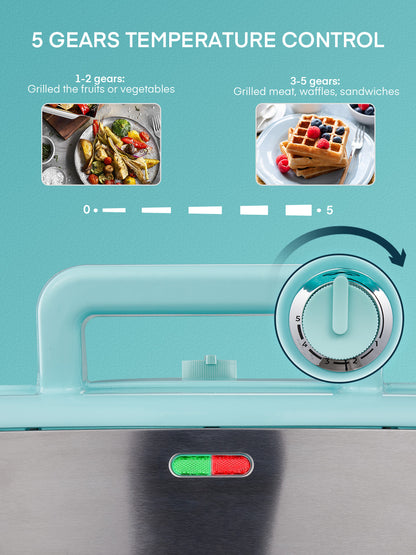 3-IN-1 Sandwichmaker mit antihaftbeschichteten Platten, Kontrollleuchten, Cool-Touch-Griff, perfekt für die Zubereitung von Frühstück, gegrilltem Käse, Blau
