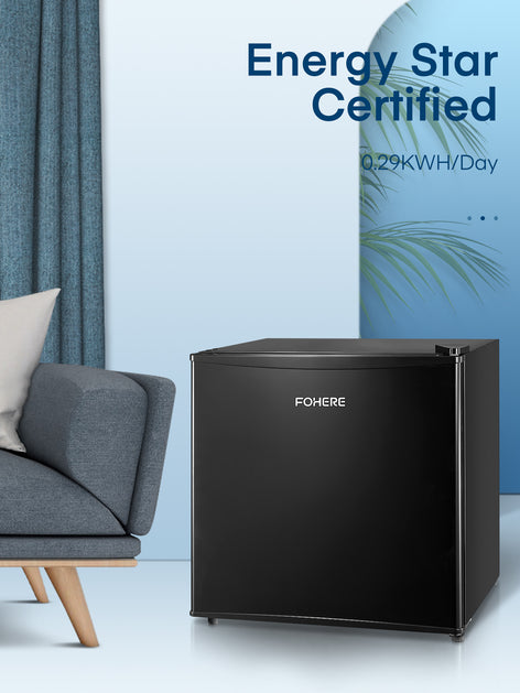 FOHERE 1.6 Cu. Ft Mini Refrigerator with Top Freezer, Single Door, 46L Capacity, Black