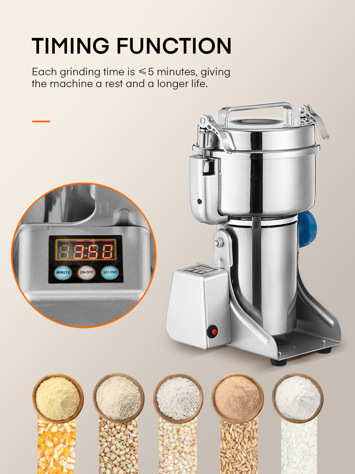 Elektrische Getreidemühle 2500g, Schaukel-Kräutermühle für trockene Gewürze und Kräuter