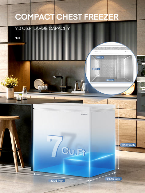Deep Freezer 7 Cubic Feet, Chest Deep Freezer with 3 Removable Storage Baskets, Compact Small Freezers