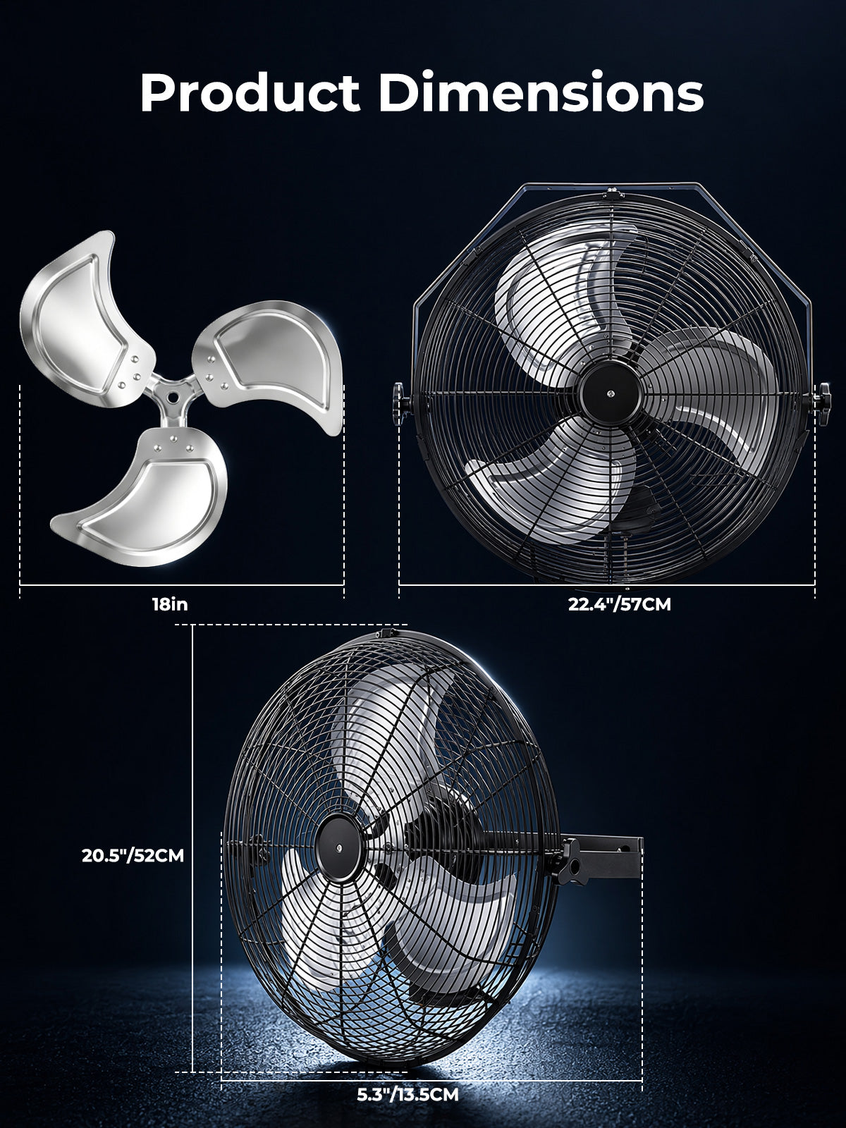 18 Inch Wall Mount Fan, 3-Speed, 360° Tilting Head, Maximum Airflow 4200 CFM, Suitable for Industrial, Commercial, and Residential Use, Black, FOHERE