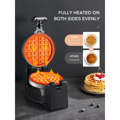 180° Flip Belgian Waffeleisen, 1100W, Schwarz/Silber