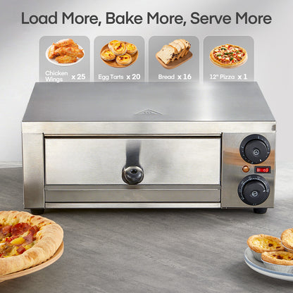 Pizzadofen für die Arbeitsplatte, 1500W, 350°C max. Temperatur mit Alarm-Timer, 30 cm Mehrzweck-Pizzamaker für Restaurant, Zuhause, Party