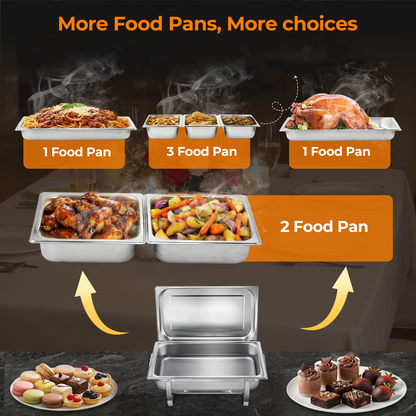 9,5-Liter-Chafing-Dish-Buffet-Set, 4 Stück, Edelstahl-Chafing-Dish-Buffet-Set mit ganzen/halben/drittel Pfannen, Buffetservierer und Wärmer für Catering, Hochzeiten, Partys und Veranstaltungen