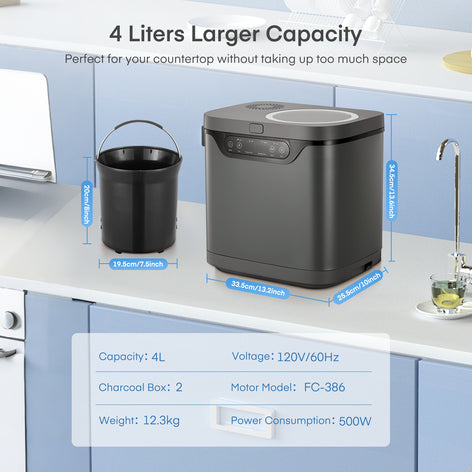 4L Electric Composter for Kitchen, Countertop Compost Bin Indoor with Visible Window, LED Display