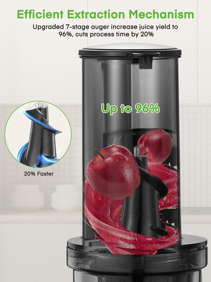Entsafter Gemuese und Obst, Fohere Slow Juicer mit 4,72 Zoll/12cm breitem Einfüllschacht, leicht zu reinigen, für ganze Früchte & Gemüse, Kaltentsafter mit leisem Motor, Rücklauffunktion