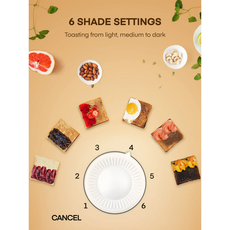 2 Slice Toaster, 700W Bread Toaster, with 6 Bread Shade Settings, Removable Crumb Tray, for Bread Waffle, Under Base Cord Storage, White