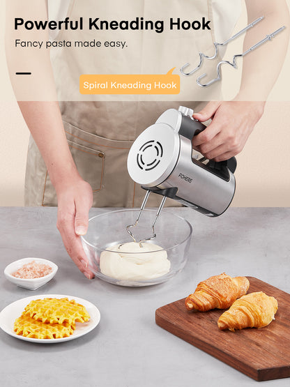 Handrührgerät elektrisch 6 Geschwindigkeiten 300 W Turbo Küchen-Handmixer Selbstkontrollierende Geschwindigkeit Edelstahl für einfaches Schlagen von Teig, Sahne, Kuchen