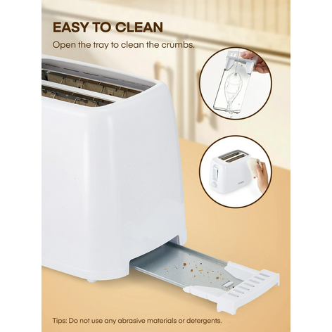 2 Slice Toaster, 700W Bread Toaster, with 6 Bread Shade Settings, Removable Crumb Tray, for Bread Waffle, Under Base Cord Storage, White