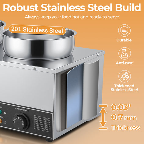 FOHERE 15QT Commercial Soup Warmer, Electric Food Warmer with Digital Temperature Control (86-185°F), Anti-Dry Burn and Reset Button, 1200W Stainless Steel Bain Marie Pot for Restaurant, Buffet