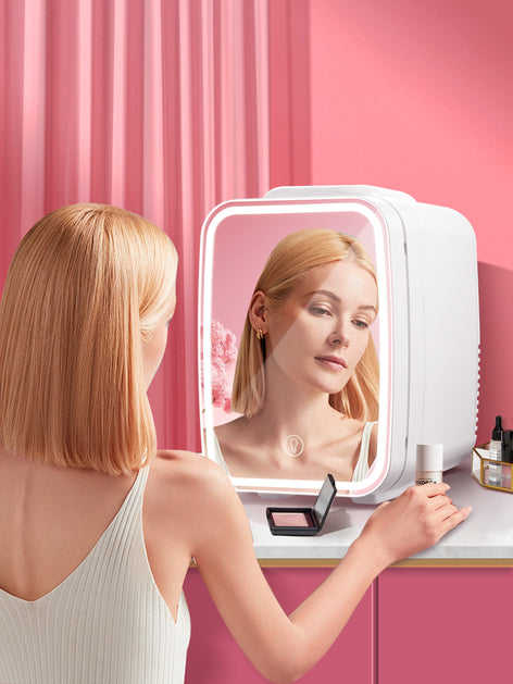 Mini Skincare Fridge with Dimmable LED Light Mirror, 5L/6 Can Portable Small Refrigerator for Bedroom, Dorm, Office, Cooler & Warmer Compact Fridge