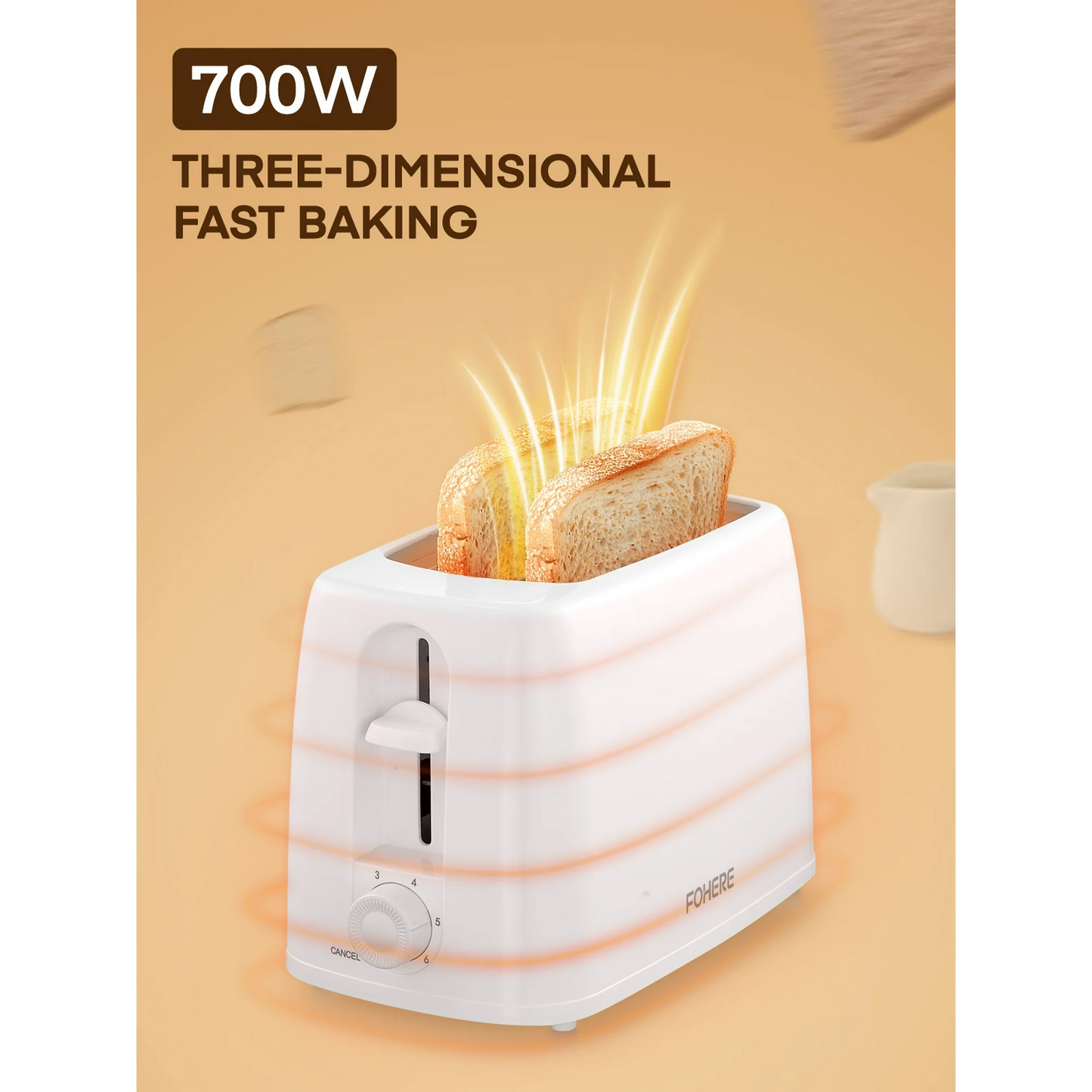 2 Slice Toaster, 700W Bread Toaster, with 6 Bread Shade Settings, Removable Crumb Tray, for Bread Waffle, Under Base Cord Storage, White