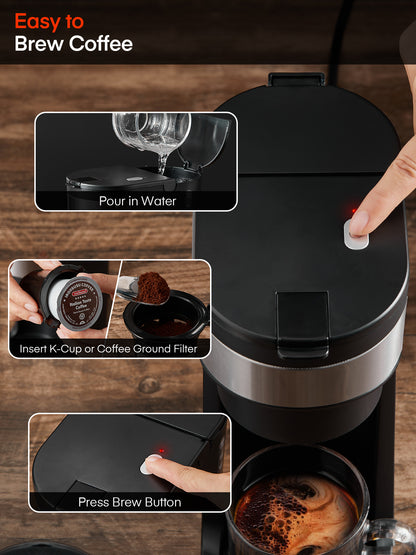 FOHERE Kaffeemaschine, Einzelportion, Eiskaffee und heißer Kaffeezubereiter für K-Pods & gemahlenen Kaffee
