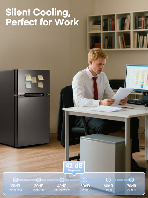 Double Doors Mini Fridge with Top Freezer, Small Fridge with Temperature Control and Ice Tray, 3.1 Cu.ft
