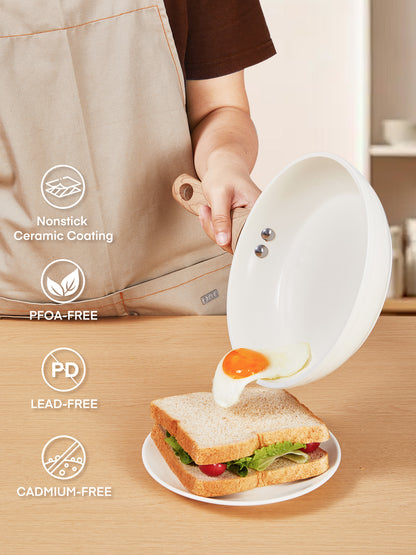 FOHERE 12-teiliges Topf- und Pfannen-Set, Antihaft-Keramik-Kochgeschirr-Set, Küchen-Induktionskochset mit Pizzapfanne, Dampfgarer, Kochtöpfen, Bratpfannen (PFOS-, PFOA-frei)