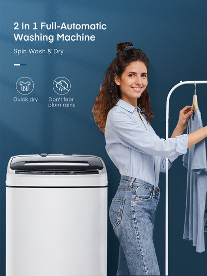 Vollautomatische Waschmaschine, FOHERE 1.5Cu.Ft 11lbs Fassungsvermögen tragbare Maschine, 8 Programme 10 Wasserstände Energiesparende Toplader-Waschmaschine für Apartment Wohnheim