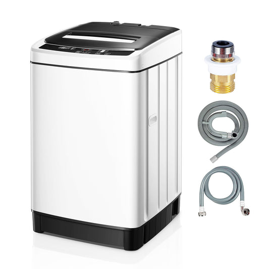 Vollautomatische Waschmaschine, FOHERE 1.5Cu.Ft 11lbs Fassungsvermögen tragbare Maschine, 8 Programme 10 Wasserstände Energiesparende Toplader-Waschmaschine für Apartment Wohnheim