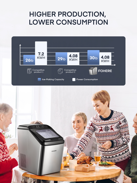 Nugget Ice Maker Countertop, 35Lb Pebble Pellet Ice per Day, 5 Mins Production Time, Auto-Cleaning, Stainless Steel