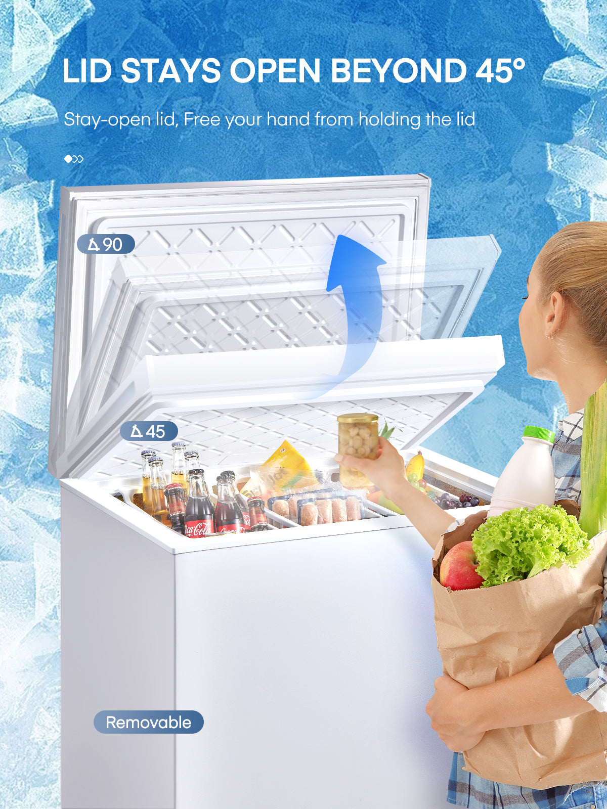 FOHERE 7.0 Cu.Ft Gefriertruhe, kompakte Tiefkühltruhe mit drei herausnehmbaren Körben, freistehende obere Öffnungstür, einstellbare Temperatur, für Küche, Garage, Büro, Bar, Weiß