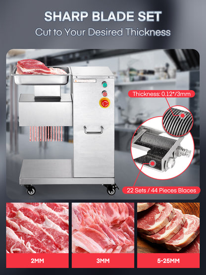 750W Professionelle Elektrische Frischfleisch-Schneidemaschine, 2,5mm Klinge, Abnehmbarer Fleischschneider, 300 kg/h, 110V Edelstahl Fleischschneider Häcksler Restaurant für Knochenloses Fleisch