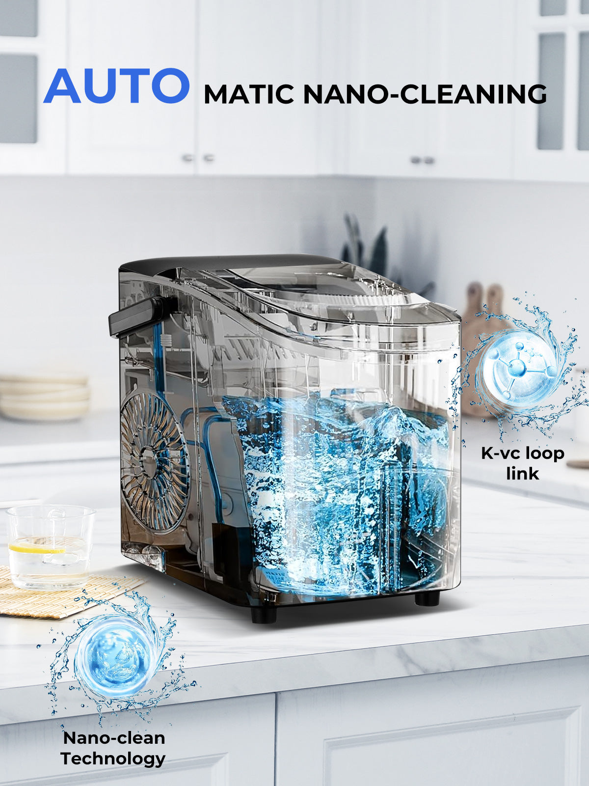 Ice Maker Machine Countertop 30lbs in 24H, 2 Sizes, Comfort Handle, Seflclean, Bullet Shaped Ice for Home Kitchen Office Bar, FOHERE